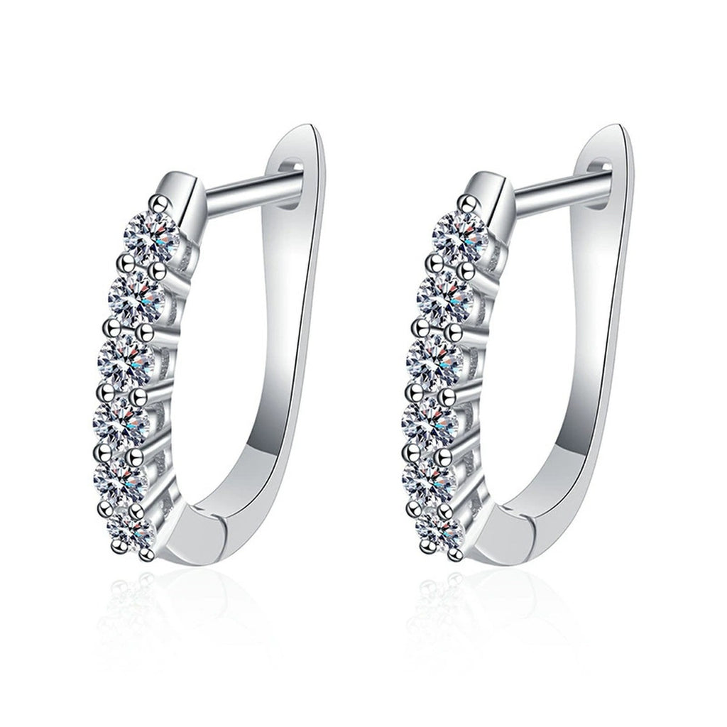 Pavé Moissanite Hoop Earrings with CZ in White Gold-Plated S925 on clean white background showing the pair and slim hoop earrings with a bright pavé moissanite front