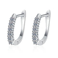 Pavé Moissanite Hoop Earrings with CZ in White Gold-Plated S925 on clean white background showing the pair and slim hoop earrings with a bright pavé moissanite front