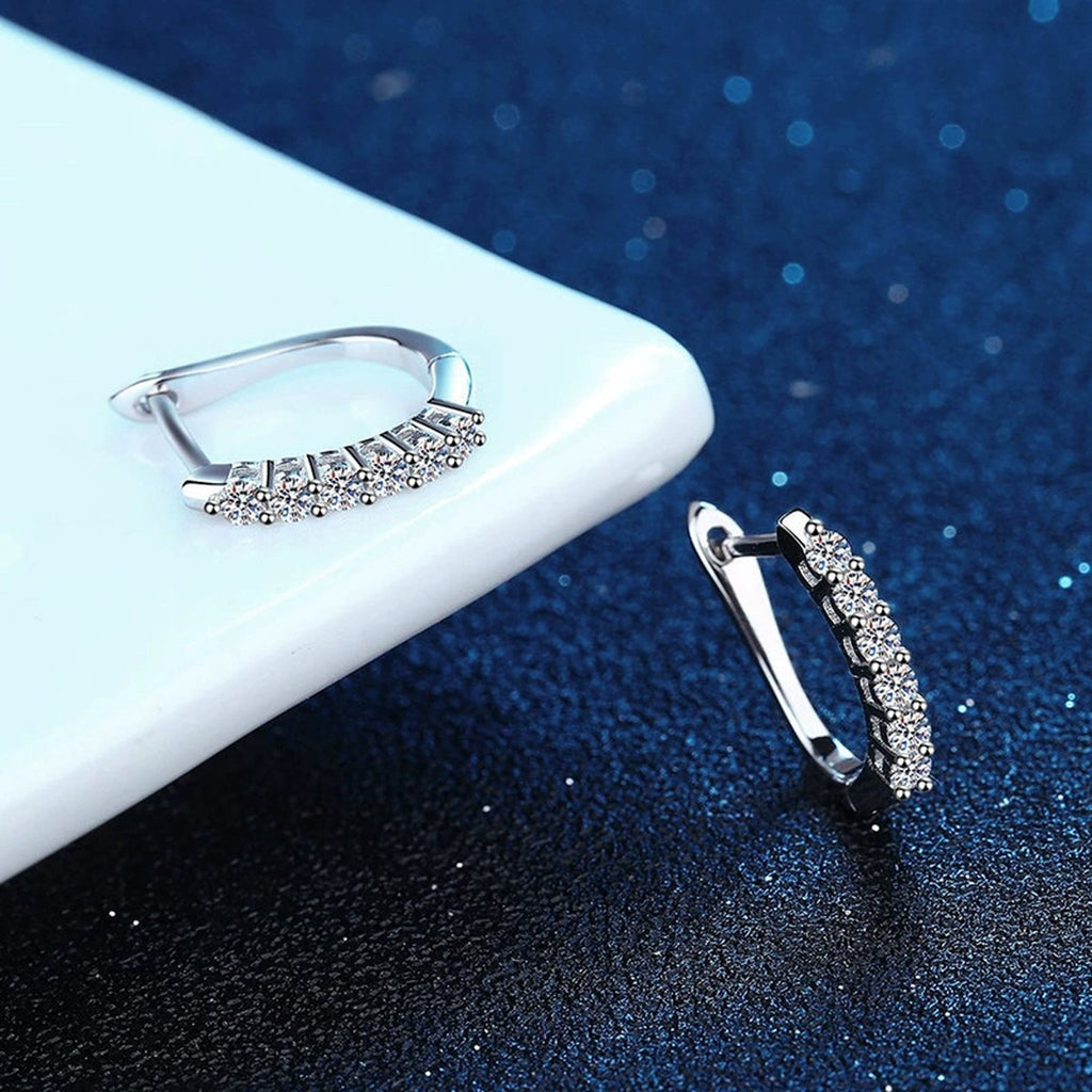 Pavé Moissanite Hoop Earrings with CZ in White Gold-Plated S925 blue scene product view