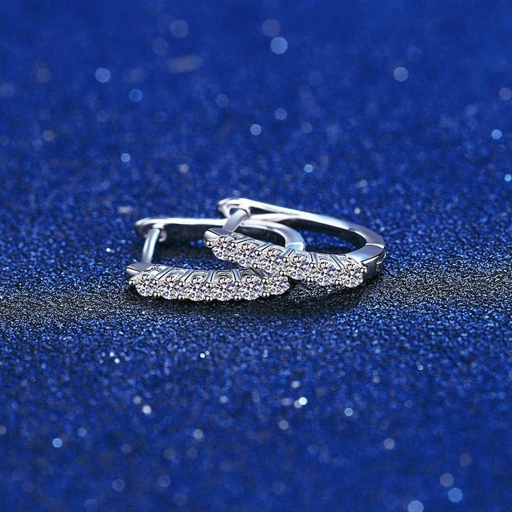 Pavé Moissanite Hoop Earrings with CZ in White Gold-Plated S925 blue scene close-up view