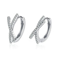 Cross Moissanite Hoop Earrings with CZ in White Gold-Plated S925 on clean white background showing the pair and cross-over hoop earrings with a diagonal moissanite bar