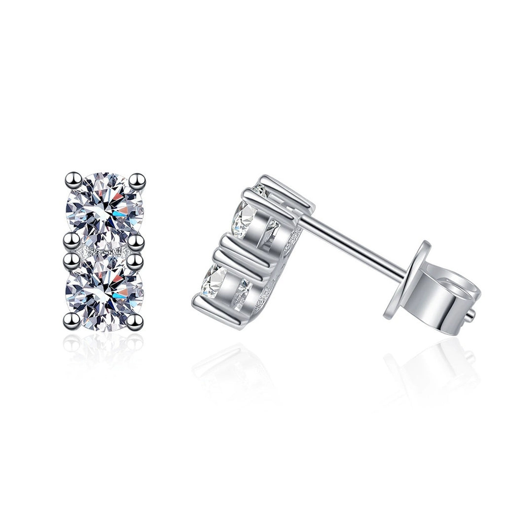 Color Accent Moissanite Rectangle Stud Earrings in White Gold-Plated S925 on clean white background showing the pair and rectangular stud earrings with white moissanite and colored accent stones