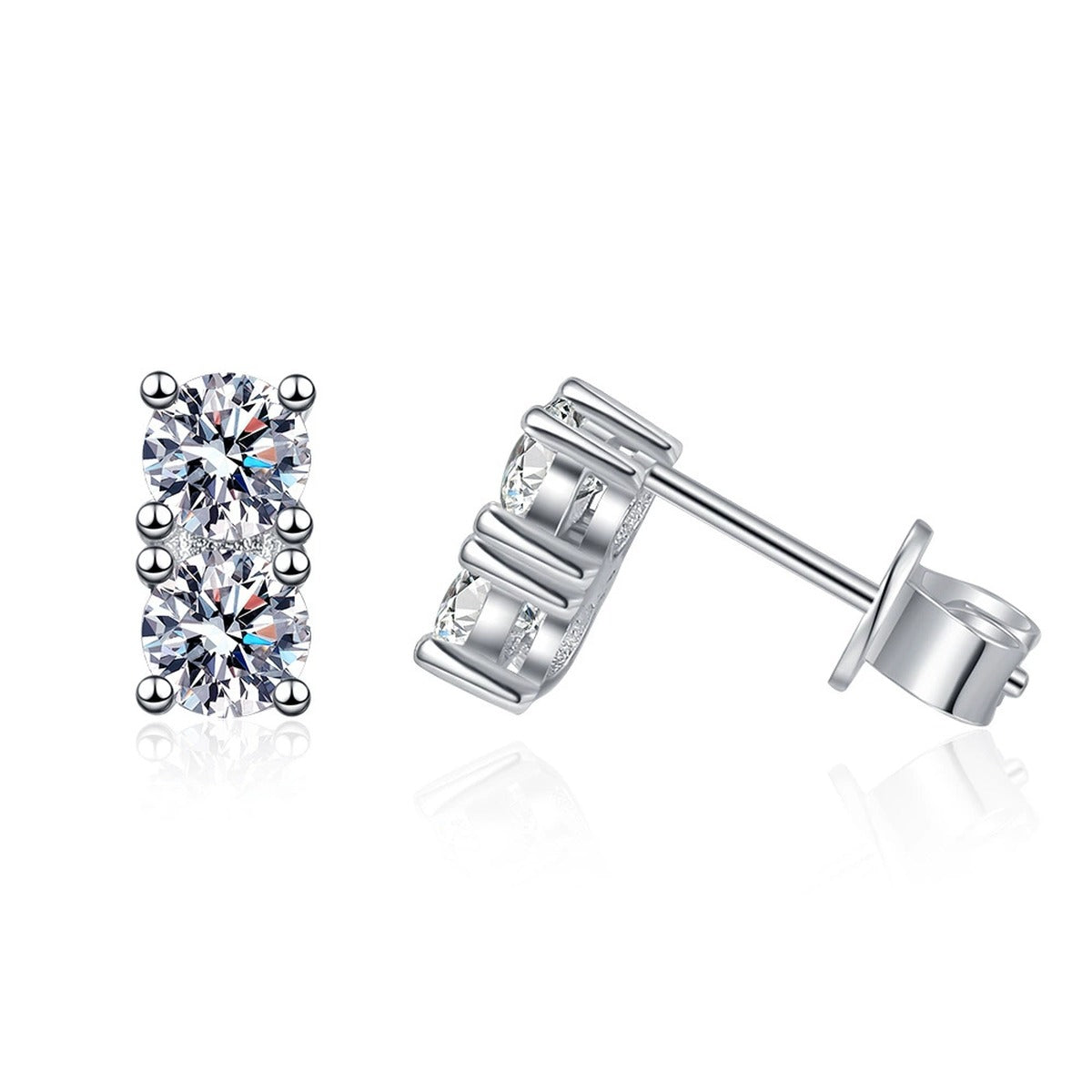 Color Accent Moissanite Rectangle Stud Earrings in White Gold-Plated S925 on clean white background showing the pair and rectangular stud earrings with white moissanite and colored accent stones