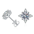 Four-Point Moissanite Stud Earrings with CZ in White Gold-Plated S925 on clean white background showing the pair and four-point halo stud earrings with a round moissanite center