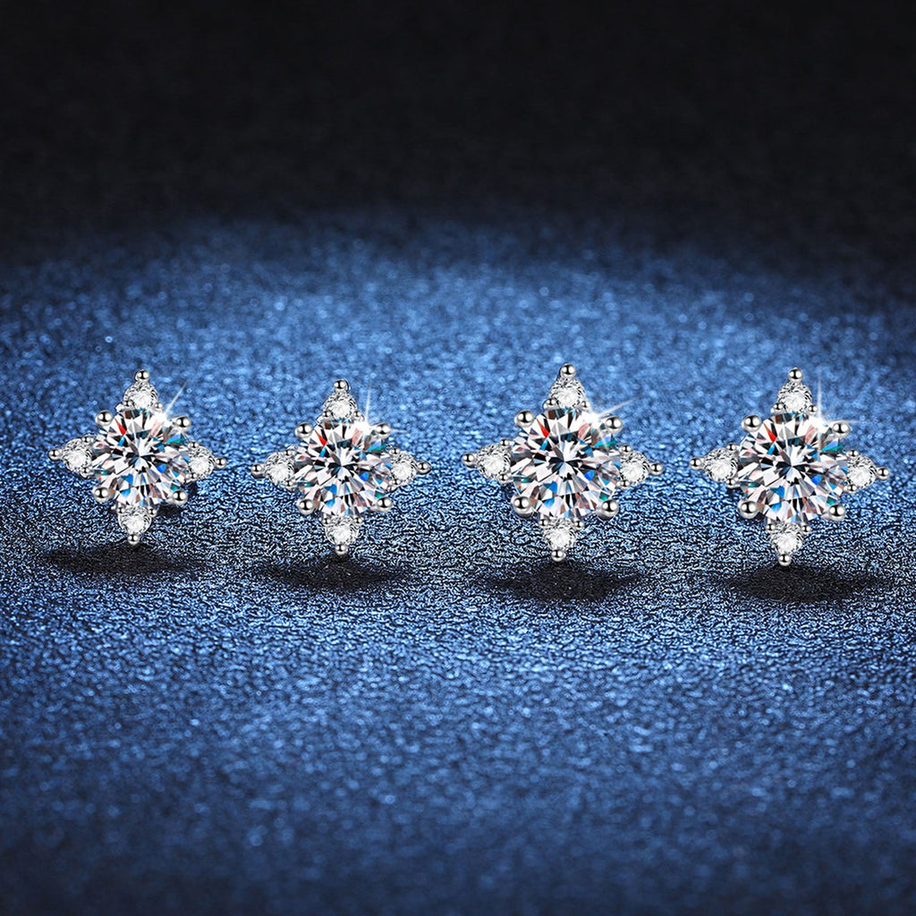 Four-Point Moissanite Stud Earrings with CZ in White Gold-Plated S925 blue scene product view