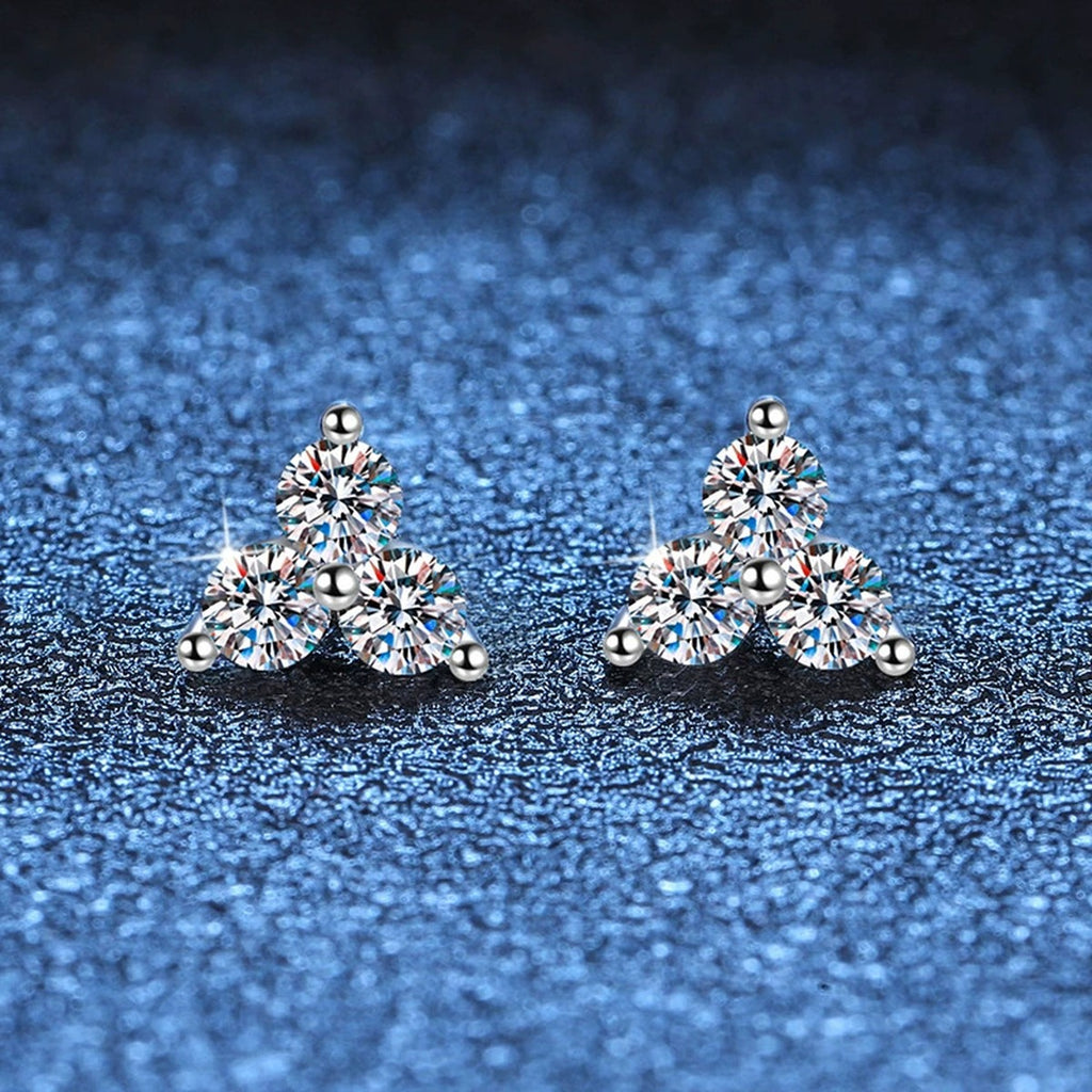 Triangle Cluster Moissanite Stud Earrings with CZ in White Gold-Plated S925 blue scene product view