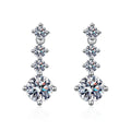 Tiered Moissanite Drop Earrings with CZ in White Gold-Plated S925 on clean white background showing the pair and tiered drop earrings with small upper stones and a round moissanite base
