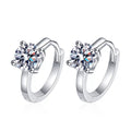 Floral Cluster Moissanite Hoop Earrings in White Gold-Plated S925 Silver on clean white background showing the pair and petite hoop earrings with a flower-like moissanite cluster