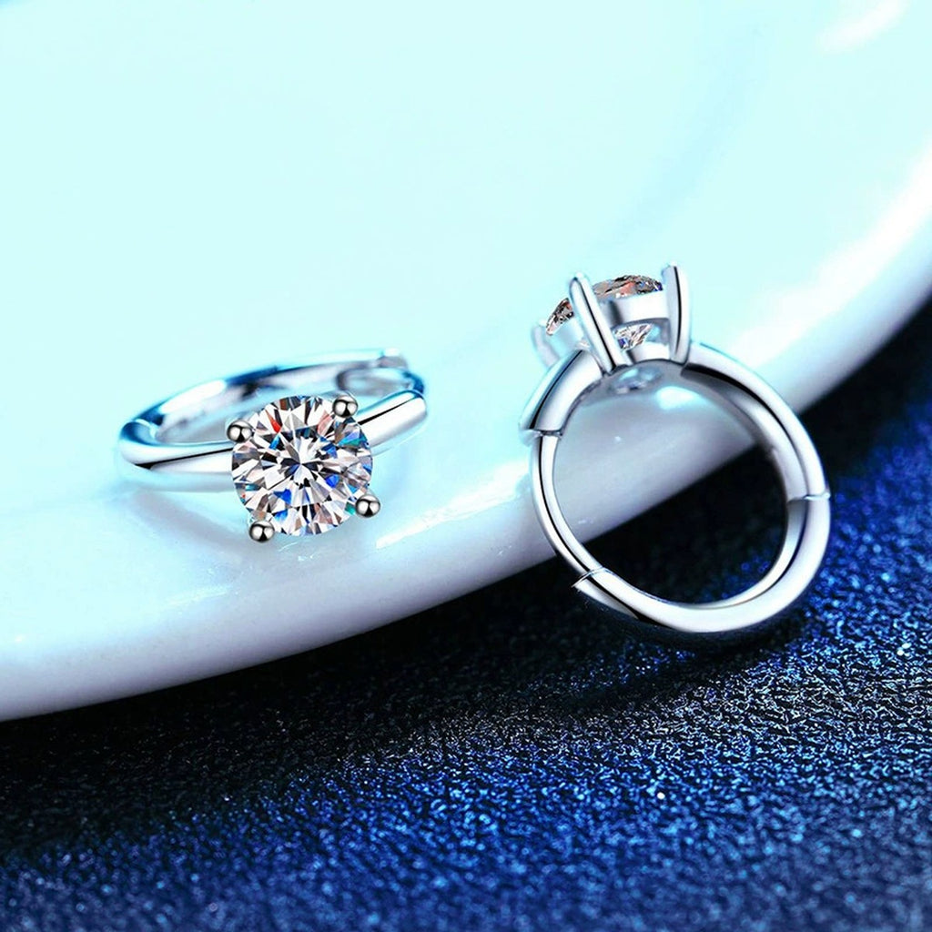 Floral Cluster Moissanite Hoop Earrings in White Gold-Plated S925 Silver blue scene angled view