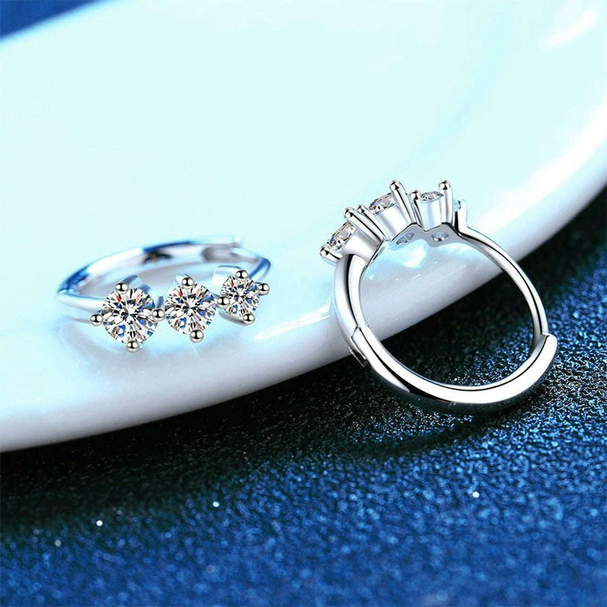 Floral Moissanite Hoop Earrings in White Gold-Plated S925 Sterling Silver blue scene product view