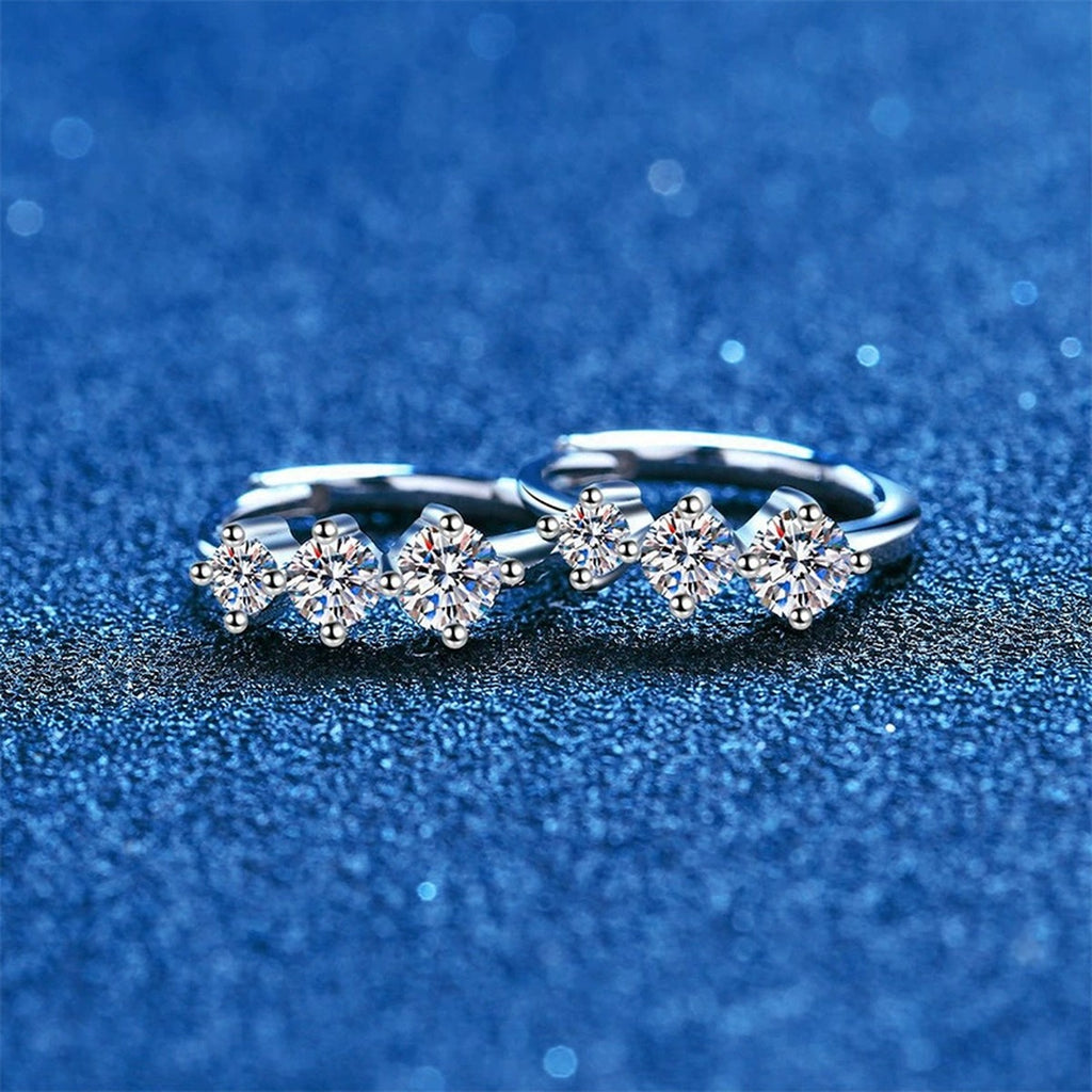 Floral Moissanite Hoop Earrings in White Gold-Plated S925 Sterling Silver blue scene angled view