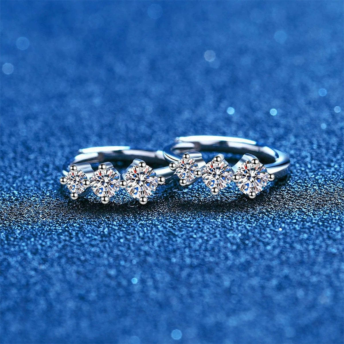 Floral Moissanite Hoop Earrings in White Gold-Plated S925 Sterling Silver blue scene angled view