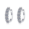 Multi-Stone Moissanite Hoop Earrings in White Gold-Plated S925 Silver on clean white background showing the pair and inside-out hoop earrings with graduated round moissanite stones