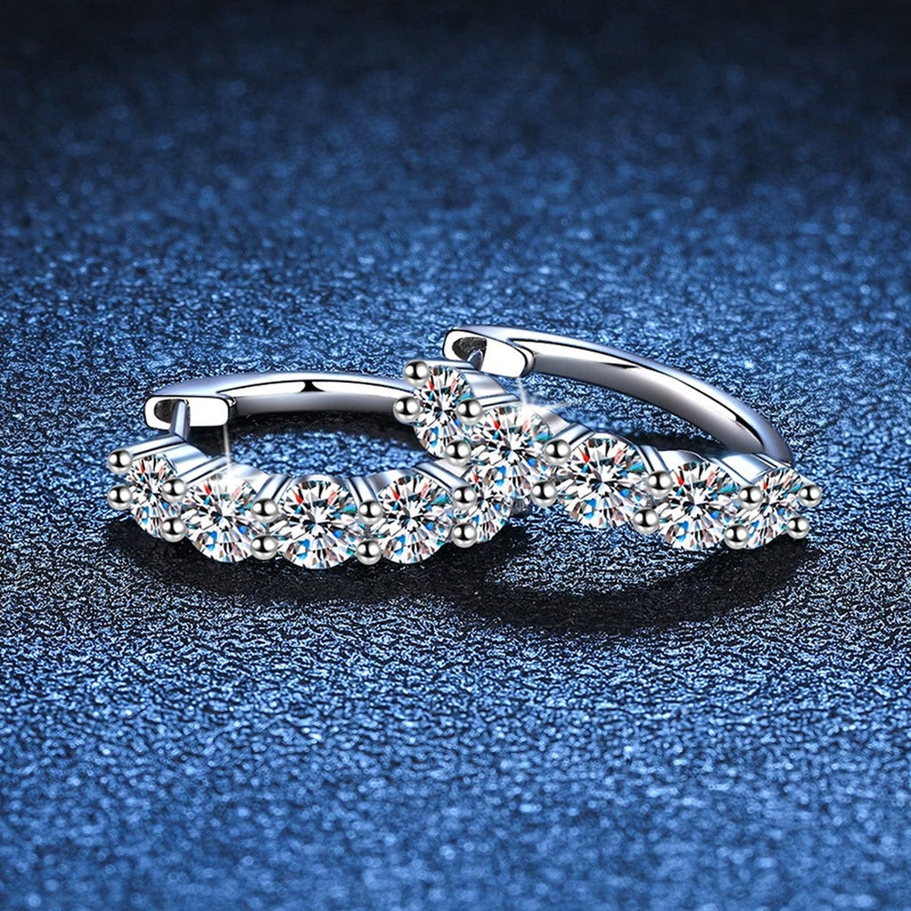 Multi-Stone Moissanite Hoop Earrings in White Gold-Plated S925 Silver blue scene product view