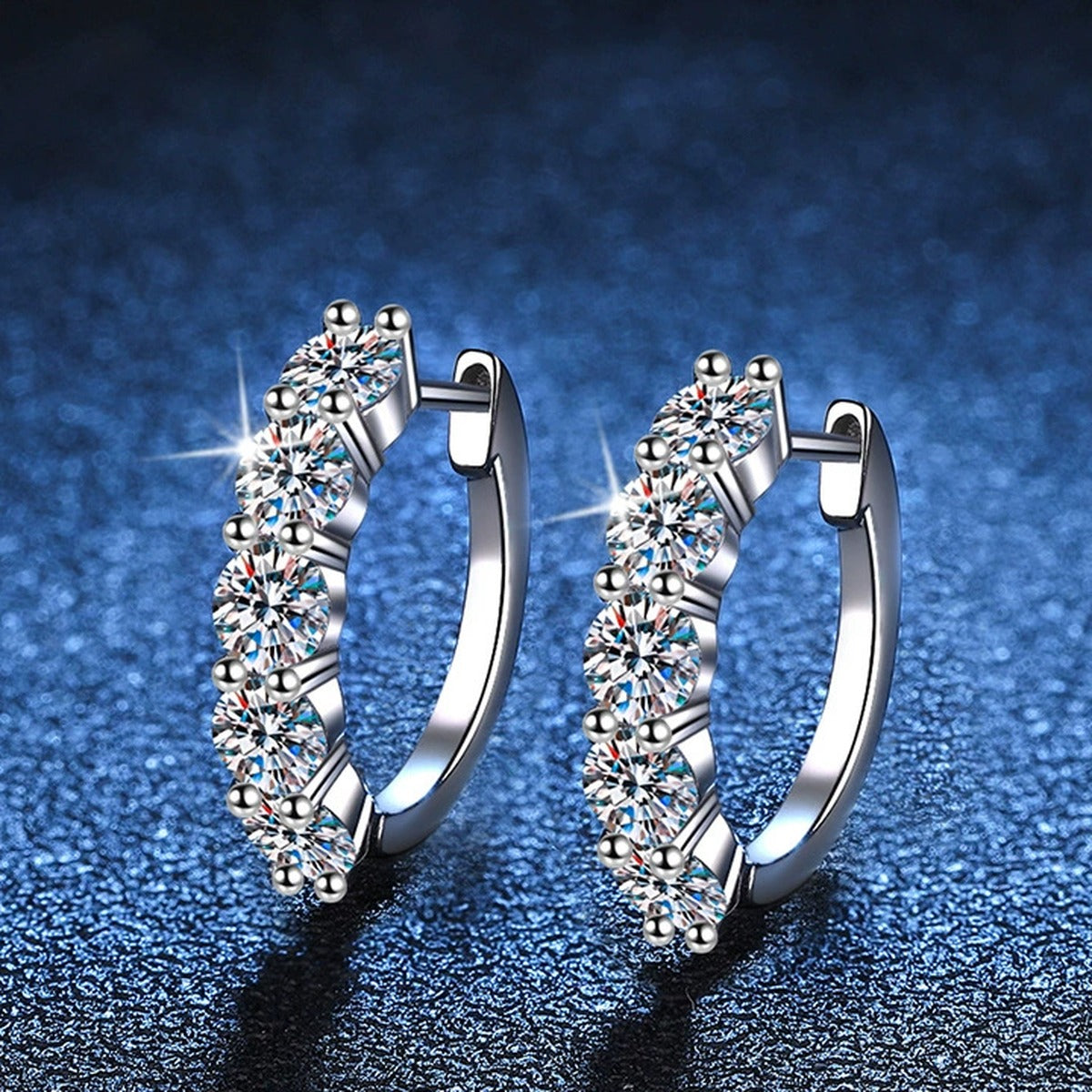 Multi-Stone Moissanite Hoop Earrings in White Gold-Plated S925 Silver blue scene angled view