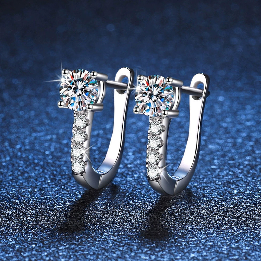 Square Cluster Moissanite Hoop Earrings with CZ in White Gold-Plated S925 blue scene product view