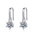 Floral Moissanite Drop Earrings with CZ in White Gold-Plated S925 on clean white background showing the pair and delicate floral moissanite drops suspended from slim hooks