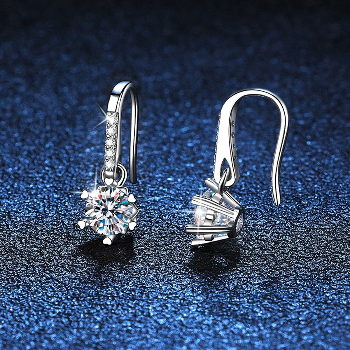 Floral Moissanite Drop Earrings with CZ in White Gold-Plated S925 blue scene product view