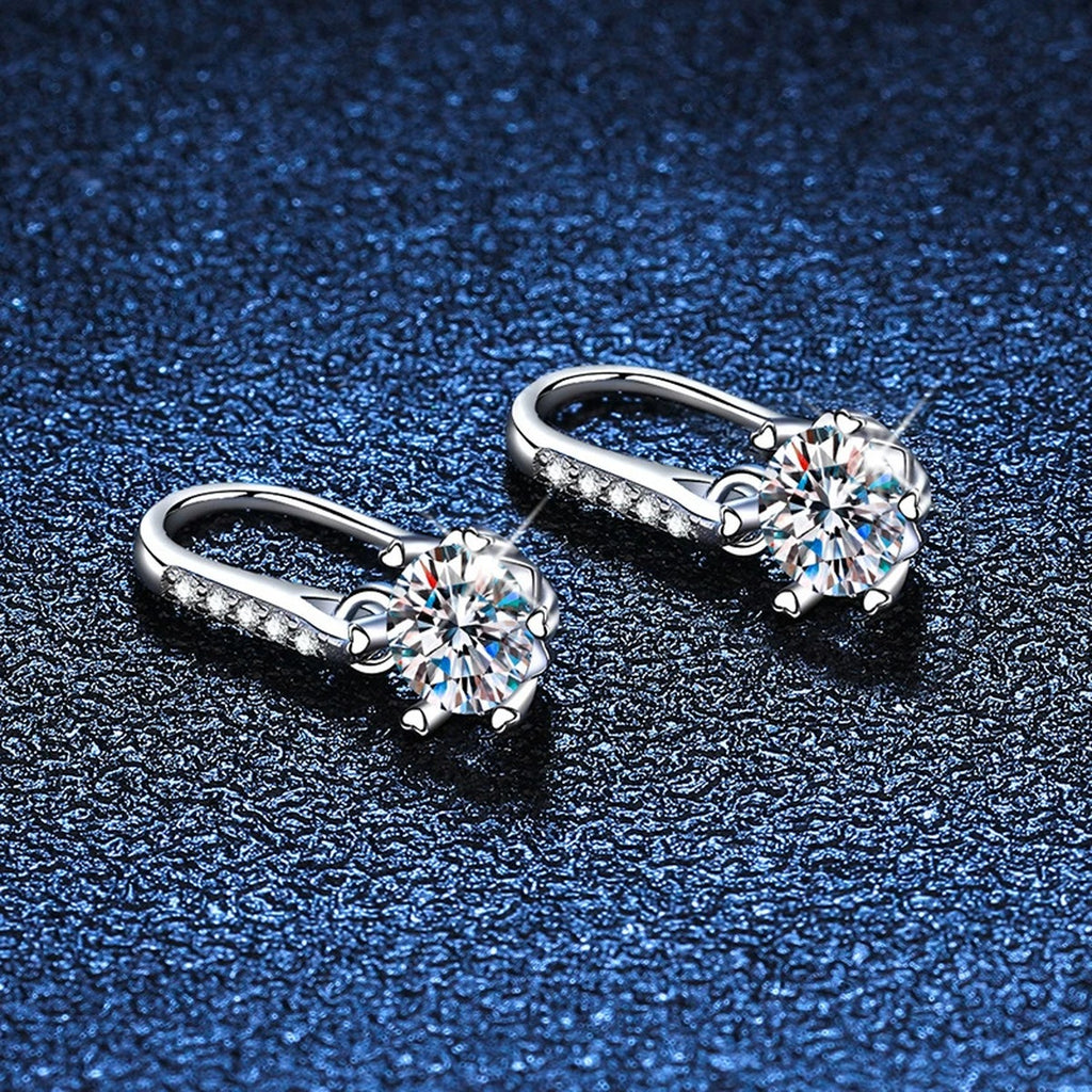 Floral Moissanite Drop Earrings with CZ in White Gold-Plated S925 blue scene angled view