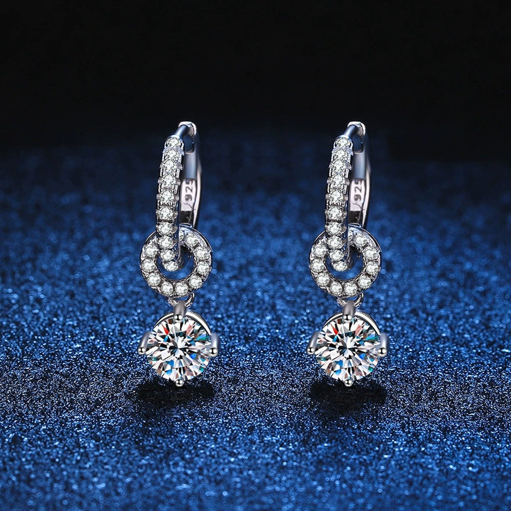 Floral Moissanite Hoop Drop Earrings with CZ in White Gold-Plated S925 blue scene product view