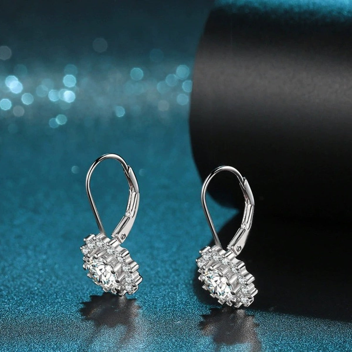 Snowflake Moissanite Threader Earrings with CZ in White Gold-Plated S925 blue scene product view