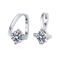 Curved Moissanite Hoop Drop Earrings with CZ in White Gold-Plated S925 on clean white background showing the pair and curved hoop drops with a round moissanite focal stone
