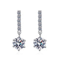 Moissanite Threader Drop Earrings with CZ in White Gold-Plated S925 on clean white background showing the pair and long chain threader earrings with moissanite cluster drops