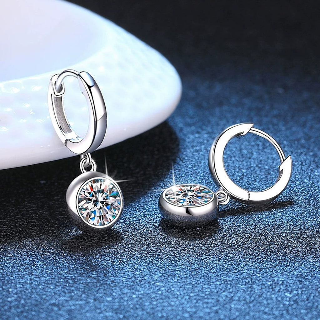 Round Moissanite Hoop Earrings in White Gold-Plated S925 Sterling Silver blue scene product view