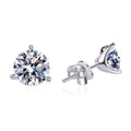 Round Moissanite Stud Earrings in White Gold-Plated S925 Sterling Silver on clean white background showing the pair and classic round solitaire stud earrings in graduated stone sizes