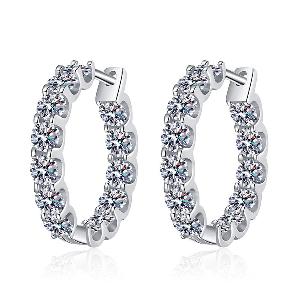 Inside-Out Moissanite Hoop Earrings in White Gold-Plated S925 Silver on clean white background showing the pair and inside-out hoops with a continuous row of moissanite stones