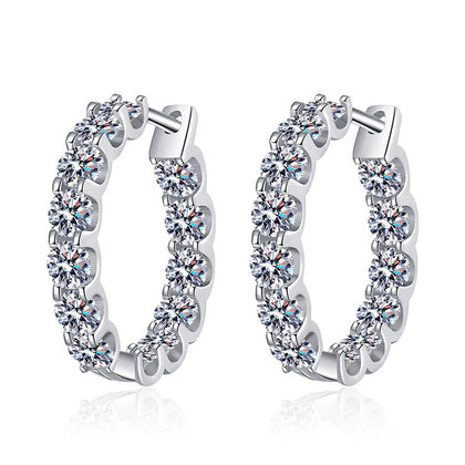 Inside-Out Moissanite Hoop Earrings in White Gold-Plated S925 Silver on clean white background showing the pair and inside-out hoops with a continuous row of moissanite stones