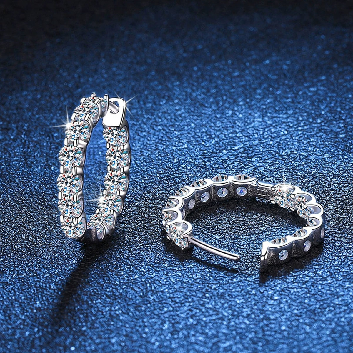 Inside-Out Moissanite Hoop Earrings in White Gold-Plated S925 Silver blue scene product view