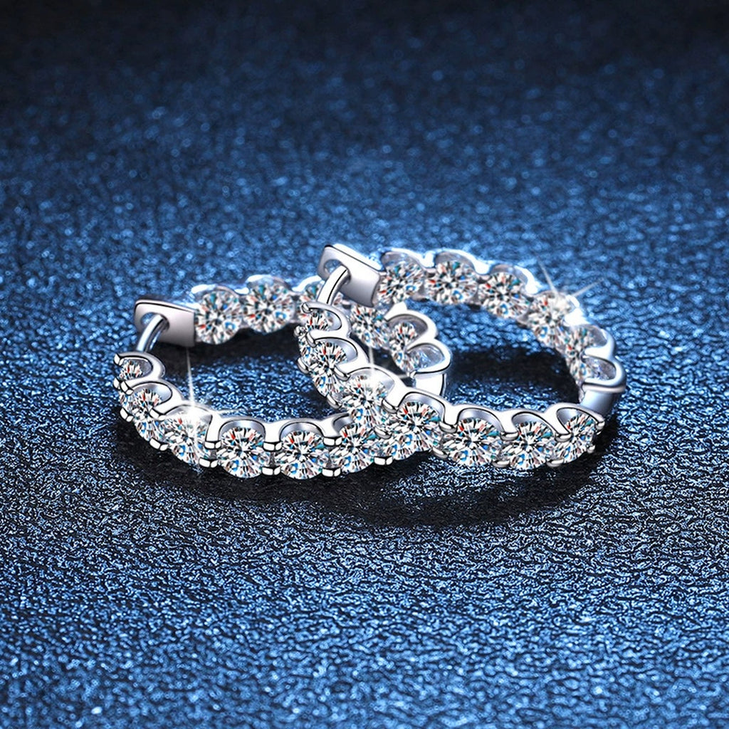 Inside-Out Moissanite Hoop Earrings in White Gold-Plated S925 Silver blue scene angled view
