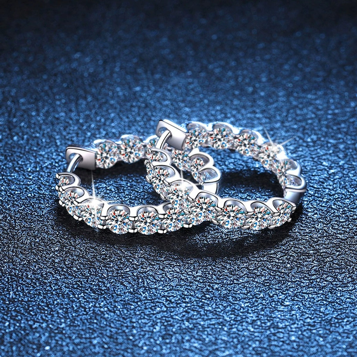 Inside-Out Moissanite Hoop Earrings in White Gold-Plated S925 Silver blue scene angled view