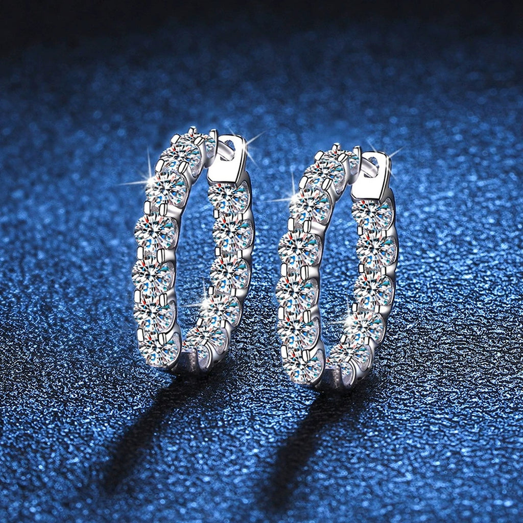Inside-Out Moissanite Hoop Earrings in White Gold-Plated S925 Silver blue scene close-up view