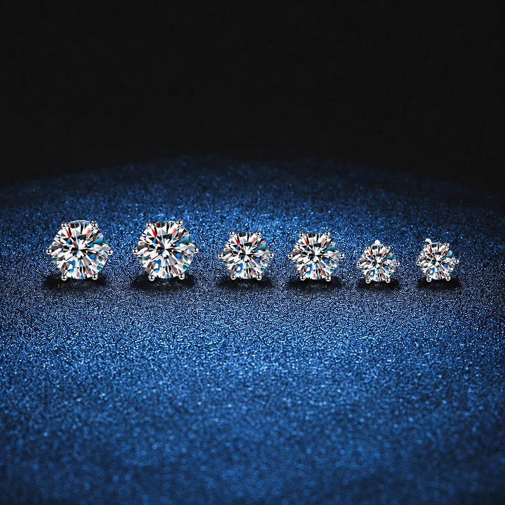 Round Moissanite Stud Earrings in White Gold-Plated S925 Sterling Silver blue scene product view