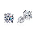 Round Moissanite Stud Earrings in White Gold-Plated S925 Sterling Silver on clean white background showing a classic round solitaire stud silhouette with clean moissanite sparkle