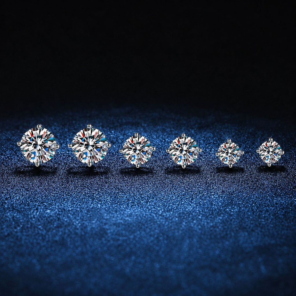 Round Moissanite Stud Earrings in White Gold-Plated S925 Sterling Silver blue scene product view