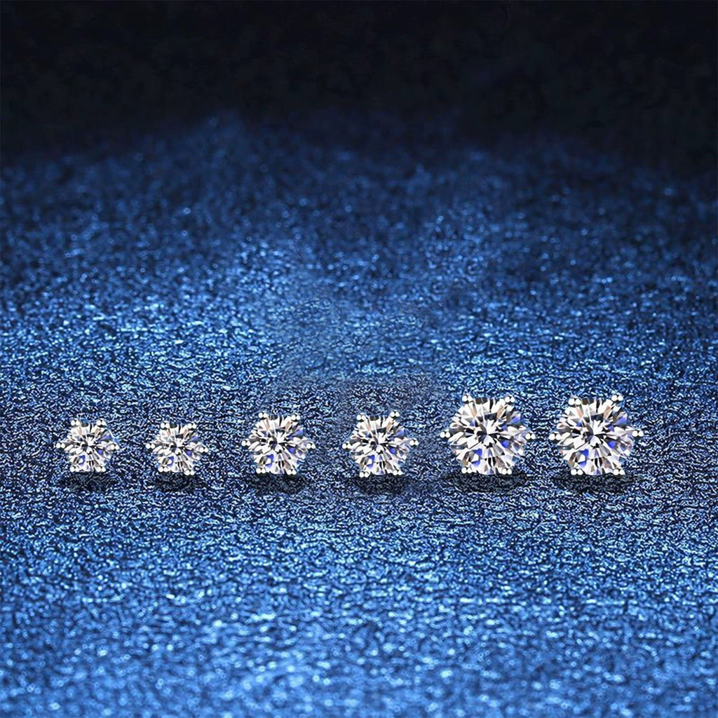 Round Moissanite Stud Earrings in White Gold-Plated S925 Sterling Silver blue scene product view
