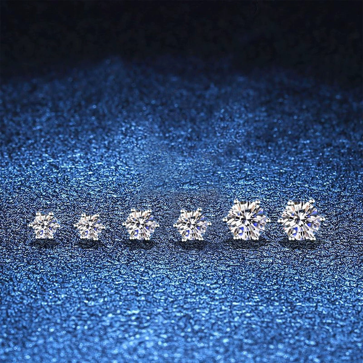Round Moissanite Stud Earrings in White Gold-Plated S925 Sterling Silver blue scene product view