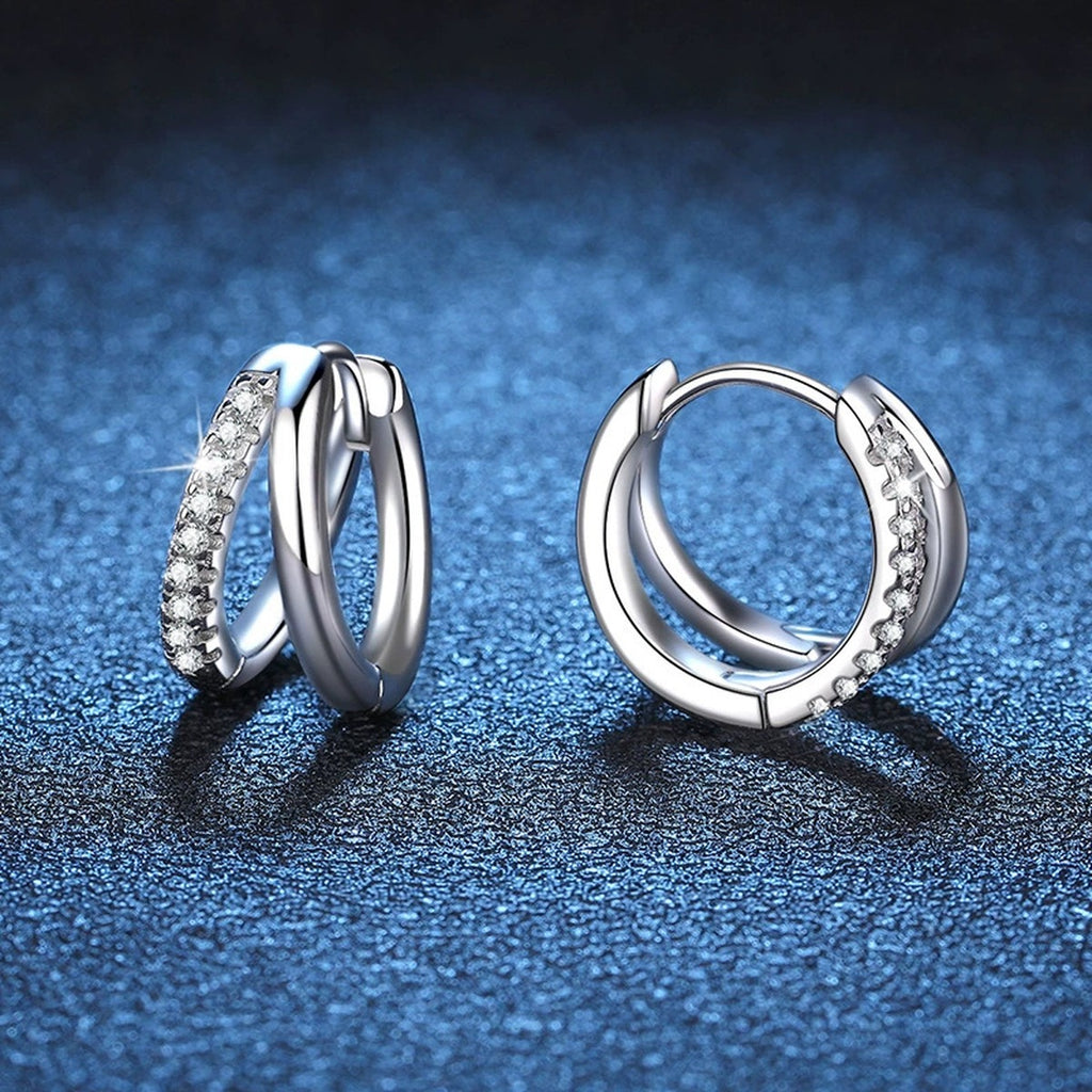 Pavé Moissanite Hoop Earrings in White Gold-Plated S925 Sterling Silver blue scene product view