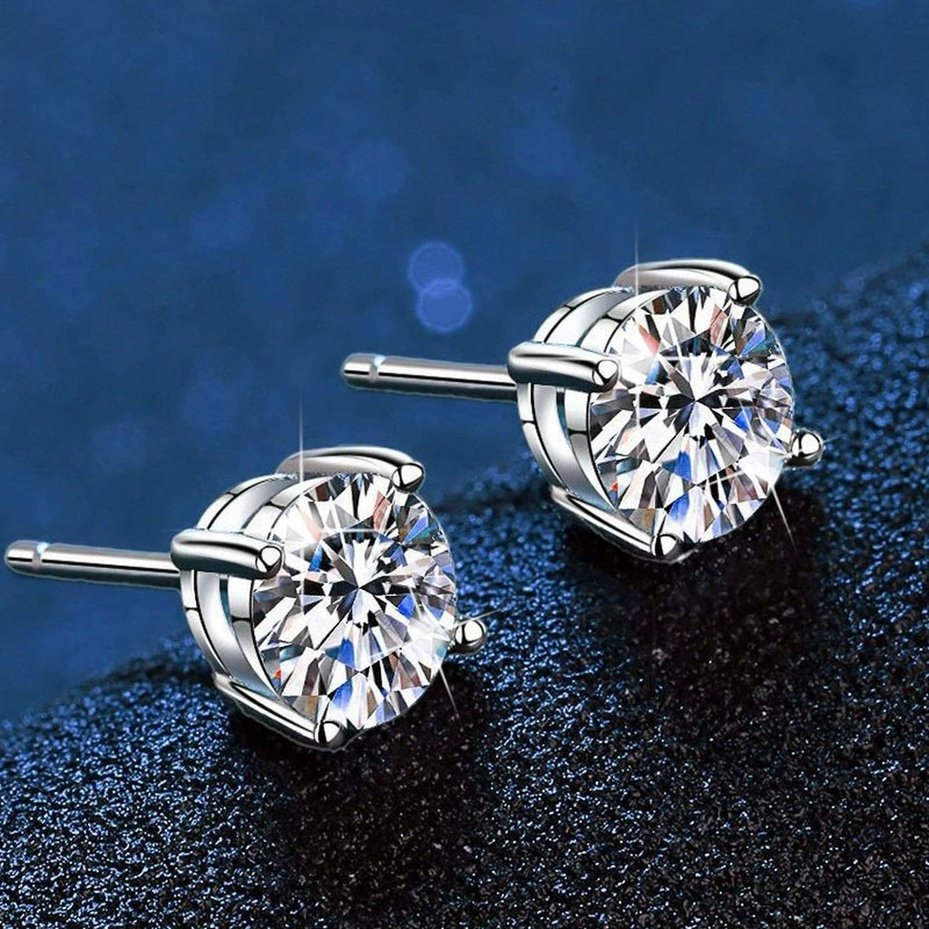 Round Moissanite Stud Earrings in White Gold-Plated S925 Sterling Silver blue scene product view