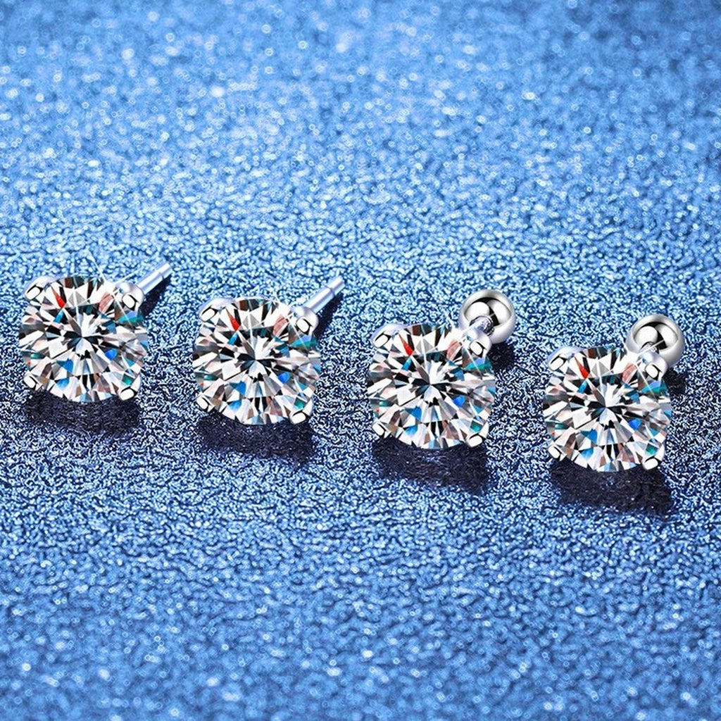 Round Moissanite Stud Earrings in White Gold-Plated S925 Sterling Silver blue scene product view