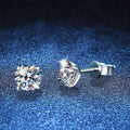 Round Moissanite Stud Earrings in White Gold-Plated S925 Sterling Silver blue scene angled view