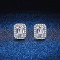 Emerald and Radiant Cut Moissanite Stud Earrings with CZ in S925 Silver blue scene product view