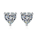 Heart Moissanite Stud Earrings in White Gold-Plated S925 Silver on clean white background showing open heart studs with a round moissanite center