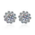 Snowflake Cluster Moissanite Stud Earrings with CZ in White Gold-Plated S925 on clean white background showing snowflake cluster studs with layered round stones