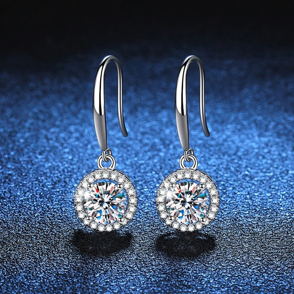 Floral Moissanite Drop Earrings with CZ in White Gold-Plated S925 blue scene product view