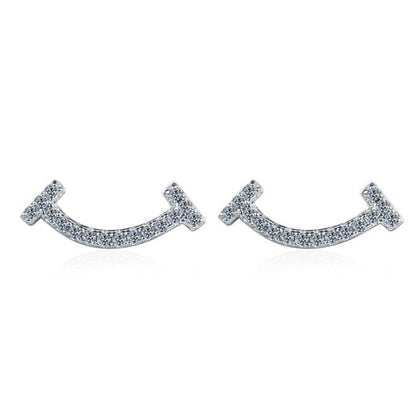 Curved Moissanite Ear Climber Stud Earrings in White Gold-Plated S925 on clean white background showing curved ear climber studs with petite moissanite accents