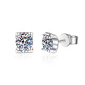 Princess Cut Moissanite Stud Earrings in White Gold-Plated S925 Silver on clean white background showing square princess-cut stud earrings in a polished setting